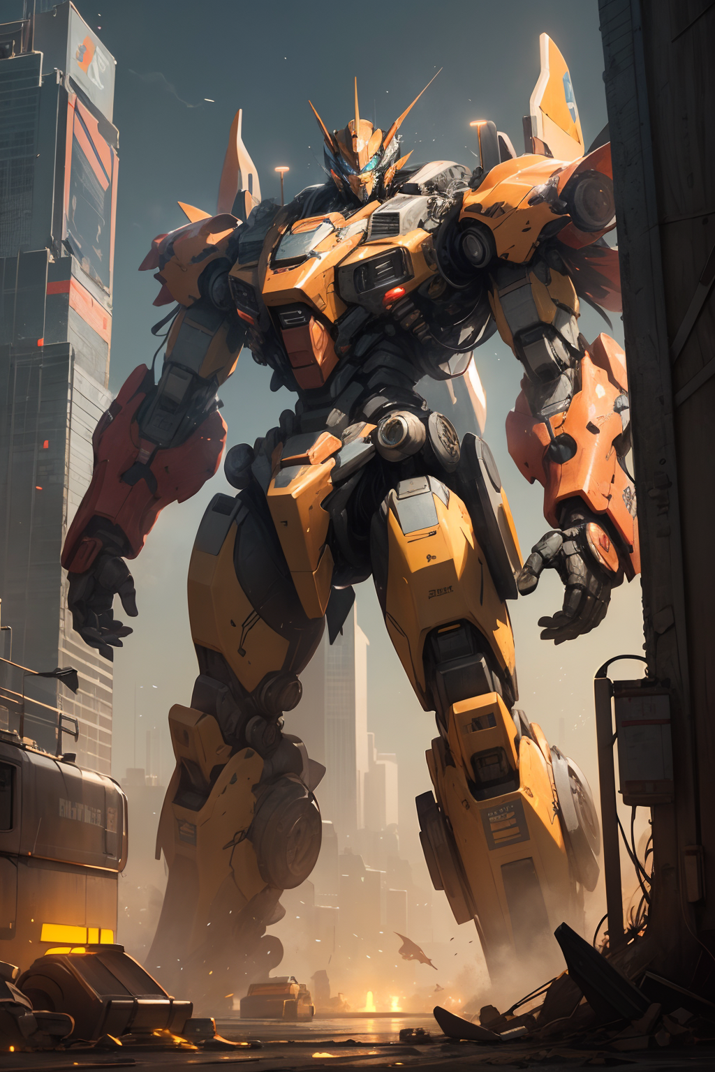 01175-2829793618-best quality,masterpiece,realistic,sky,night,1man, yellow mecha_robot,relic scenes,cyberpunk,school of fish,(neon lights_0.7),tr.png